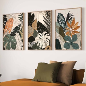 Juego de 3 impresiones de arte de pared abstracto bohemio, póster beige, arte de pared bohemio de terracota, descarga digital, collage de arte de pared de galería ecléctica