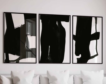 Black and White Abstract Art Print Set: Minimalist Gallery Wall ...