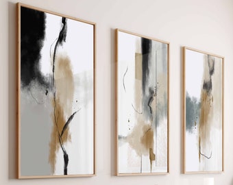 Neutral Modern Abstract Printable Gallery Wall Art Set of 3, Neutral Nordic Abstract Prints, Minimalist Poster Japandi Wall Decor, Digital
