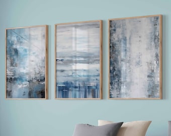 Set of 3 Blue Wall Art Textured Abstract Art Minimalist Blue Art Modern Coastal Wall Art Bedroom Wall Art Printable Digital Art Download
