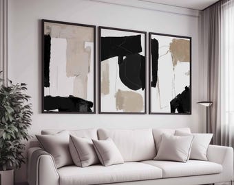 Black Beige Wall Art Beige Abstract Art Set of 3 Gallery Wall Art PRINTABLE Minimalist Beige Poster Modern Bedroom Art Neutral Wall Print