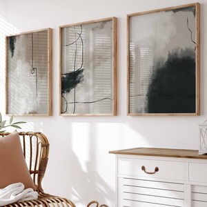 Modern Neutral Abstract Gallery Wall Art Set of 3 Black Beige Neutral ...