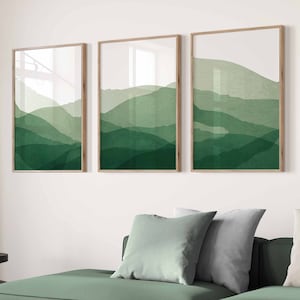 Minimalistische moderne salbeigrüne Wandkunst 3er Set, abstrakte waldgrüne Malerei, Wandkunst Drucke, digitaler Download, Minimal Poster druckbar