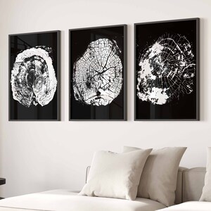 Black and White Tree Rings Printable Wall Art Set of 3 Abstract Prints ...