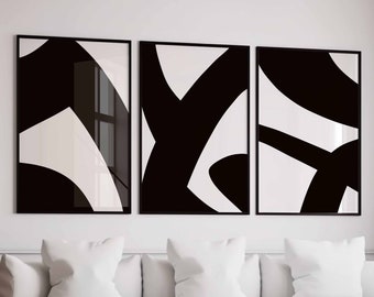 Moderne eenvoudige minimale galerij muurkunst set van 3 abstracte kunst zwart-wit prints minimalistische slaapkamer decor moderne lijntekening, afdrukbaar