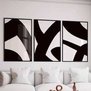 Moderne eenvoudige minimale galerij muurkunst set van 3 abstracte kunst zwart-wit prints minimalistische slaapkamer decor moderne lijntekening, afdrukbaar