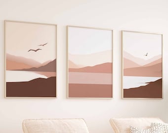 Mountain Wall Art Sunset Landscape Wall Art Modern Abstract Art Set of 3 Boho Wall Art Living Room Art Nature Wall Art for Bedroom Prints