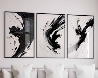 Black and White Art Set of 3 Instant Digital Downloadable Prints Modern ...