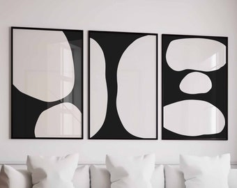 Modern Minimalist Black and White Wall Art, Set of 3 Prints, Bedroom Wall Art, 3 Piece Art Prints, Abstract Poster Set, Living Room Art