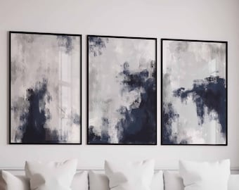 Set of 3 Printable Wall Art, Navy Blue wall art, Blue Wall Art, Abstract Art, Minimalist Poster, Printable art, Modern Wall Art, 3 Piece Art