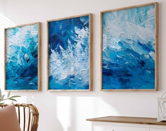 Conjunto de arte de pared abstracto texturizado de 3 impresiones de arte Arte de pared de dormitorio moderno para sala de estar Arte de pared Impresión de arte azul Impresiones digitales de arte imprimible