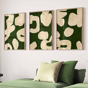 Modern Simple Minimal Gallery Wall Art Set of 3 Abstract Art Beige Green Prints Minimalist Japandi Decor Abstract Organic shapes, Printable