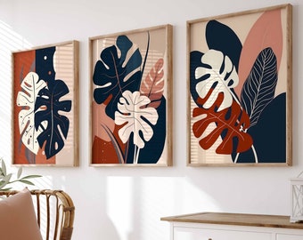 Conjunto de 3 arte de pared imprimible planta tropical arte de la pared hojas de palma impresión impresiones de vegetación impresiones de oficina arte de la pared del apartamento arte digital imprimible