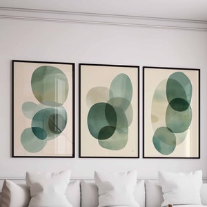 Emerald Green Printable Wall Art Set of 3 Abstract Watercolor Prints Green Gallery Wall Minimalist Decor Prints Digital Downloadable Posters
