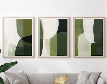 Green Abstract Wall Art Set of 3 Modern Wall Art Modern Home Decor Art Abstract Digital Art, Living Room Art Contemporary Wall Art Printable
