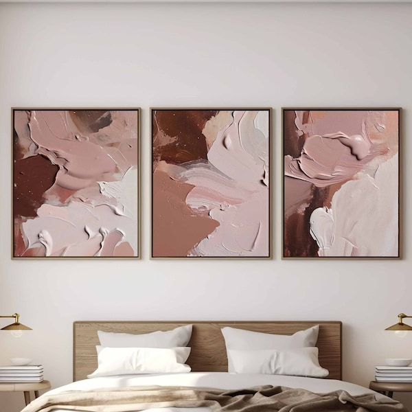 Three Piece Wall Art Prints Minimalist Beige Brown Abstract Living Room Decor Modern Minimalistic Prints Bedroom Decor Painting Modern Art