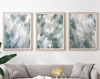 Abstract Wall Art Set of 3 Blue Grey Wall Art for Bedroom Prints Gallery Wall Art Minimalist Living Room Art Printable Digital Art Download