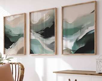 Grüne Wand Kunst 3er-Set Galerie Wandkunst Set Beige Grün Drucke Natur Wand Kunst Großes Poster Minimalist Zeitgenössisches Schlafzimmer Dekor Printable