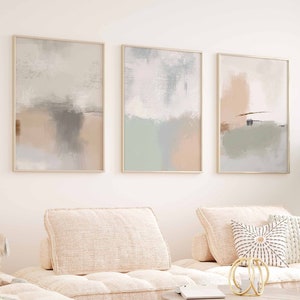 Moderno neutro abstrato galeria arte da parede conjunto de 3 impressões nórdicas neutras mínimas simples pinceladas de arte abstrata arte abstrata moderna