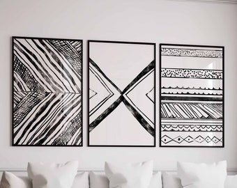 Modern Simple Minimal Gallery Wall Art Set of 3 Black and White Simple ...