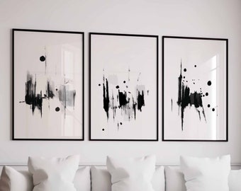 3 Piece Art Prints, Abstract Poster Set, Bedroom Wall Art, Modern Wall Art, Dining Room Art, Black and White Minimalist Contemporary