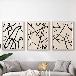 Neutral Gallery Wall Art Set of 3 Modern Minimal Black and Beige Abstract Art Farmhouse Decor Wall Art Modern Home Decor Printable Prints