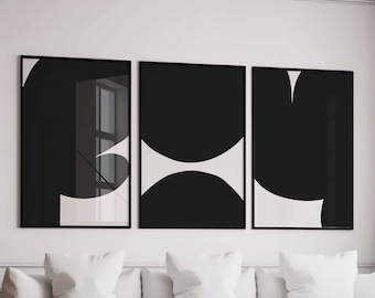 Modern Black and White Wall Art, 3 Piece Wall Art, Abstract Art, Bedroom Wall Art, Living room Art, Room Art, Set of 3 Prints, Minimalist