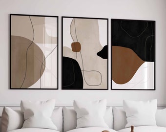 Boho Abstrakte Prints 3er Set Mid Century Gallery Wall Art Terrakotta Poster moderne abstrakte Kunst minimalistisches Mid Century Art, printable