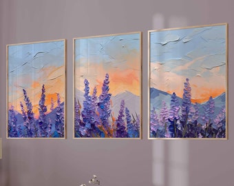 Landscape Field Wall Art Mountain Art Prints Set of 3 Printable Wall Art Sunset Mountain Wall Art for Living Room Art Digital Download Art