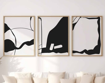 Minimalist Modern Simple Gallery Wall Art Set of 3 Black and White Simple Abstract Art Boho Farmhouse Decor Modern Line Drawing, Printable