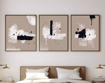 Set Of 3 Printable Wall Art Abstract Art Black Beige Prints Modern Bedroom Decor Living Room Art Neutral Beige Art Modern Digital Art Prints