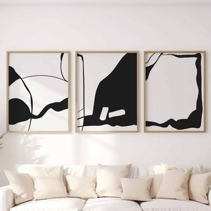 Minimalist Modern Simple Gallery Wall Art Set of 3 Black and White Simple Abstract Art Boho Farmhouse Decor Modern Line Drawing, Printable