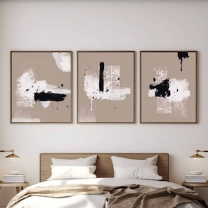 Set Of 3 Printable Wall Art Abstract Art Black Beige Prints Modern Bedroom Decor Living Room Art Neutral Beige Art Modern Digital Art Prints