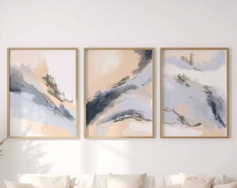 Abstract Blush Pink Wall Art Gallery Wall Art Set de 3 impresiones Arte abstracto simple Acuarela Dormitorio Impresión Set Sala de estar Arte imprimible