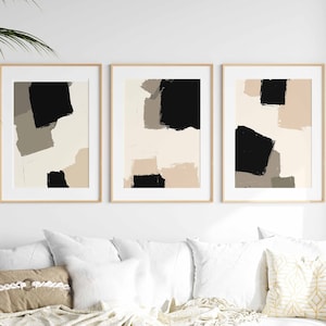 Set of 3 Minimal Art Print Nordic Prints Modern Shapes Art Black and Beige Art Prints Living Room Art Office Wall Art Printable Digital Art