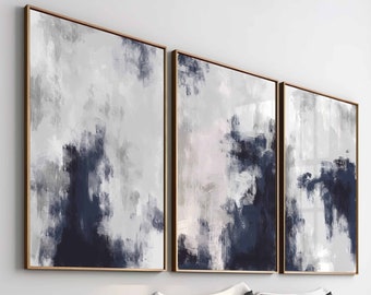 Conjunto de 3 arte de pared imprimible azul marino cartel minimalista galería abstracta pared arte apartamento decoración dormitorio pared arte océano Ombre arte digital