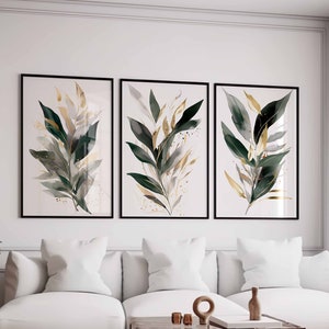 Botanical Wall Art Set of 3 Watercolor Greenery Prints Modern Leaf Wall Art Gallery Wall Art Farmhouse Prints Bedroom Art Tropical Plant Art