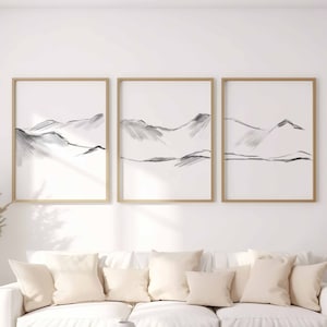 Mountain Wall Art Landscape Print Line Art Print Set Of 3 Mountain Prints Home Art Print Downloadable Art Landscape Farmhouse Decor