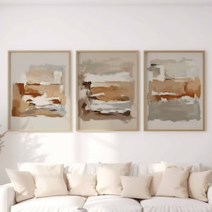 Modern Simple Neutral Gallery Wall Art Set of 3 Nordic Prints Earth Tone Abstract Art Minimalist Brush Strokes Bedroom Decor Digital