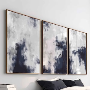 Set of 3 Printable Wall Art Navy Blue Minimalist Poster Abstract Gallery Wall Art Apartment Decor Bedroom Wall Art Ocean Ombre Art Digital