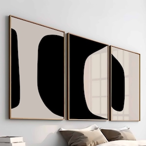 Neutrales, modernes, minimalistisches Wandkunst-Set 3er-Set Schwarz Beige Nordische Drucke Einfache Abstrakte Kunst Boho Schlafzimmer Dekor Abstrakte Formen Poster