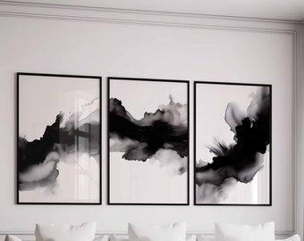 Black White Abstract Modern Gallery Wall Art Set of 3 Contemporary Prints Simple Art Minimalistic Office Decor Set Bedroom Decor