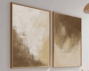 Conjunto de arte de pared imprimible abstracto neutro de 2 impresiones abstractas blancas beige decoración minimalista dormitorio pared arte decoración nórdica regalo de inauguración de la casa