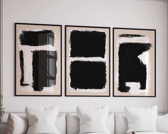 Modern Minimal Print Gallery Art Set of 3 Printable Wall Art Black Beige Wall Art Living Room Art Bedroom Abstract Art Neutral Nordic Print