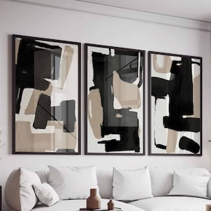 Abstract Art Print Set of 3 Modern Neutral Black Beige Abstract Gallery Wall Art Set of 3 Nordic Prints Japandi Decor Scandinavian Printable