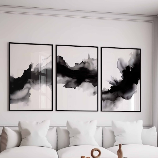 Black White Abstract Modern Gallery Wall Art Set of 3 Contemporary Prints Simple Art Minimalistic Office Decor Set Bedroom Decor