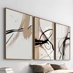 3er Set Druckbare Wandkunst Abstraktes Poster Set Wohnung Wandkunst für Büro Wandkunst Geschenk zur Einweihungsparty Beige Schwarz Kunst Digitaldrucke
