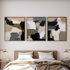 Black And Beige Wall Art Set of 3 Printable Wall Art Modern Wall Art Poster Printable Art Brush Strokes Print Minimal Wall Art Digital