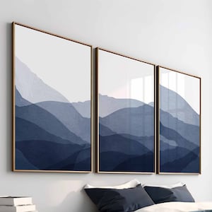Conjunto de arte de parede azul marinho com 3 arte de parede para impressão, arte de parede moderna, arte abstrata azul, pôster minimalista, arte para impressão, arte ombre