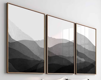 Landscape Black White Art Abstract Mountain Art Set of 3 Digital Prints Modern Minimalist Art Bedroom Wall Art Office Prints Nature Wall Art